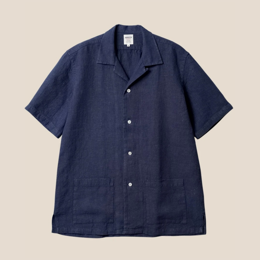 Kamakura Shonan Beach Shirt - Navy Extra Heavy Linen