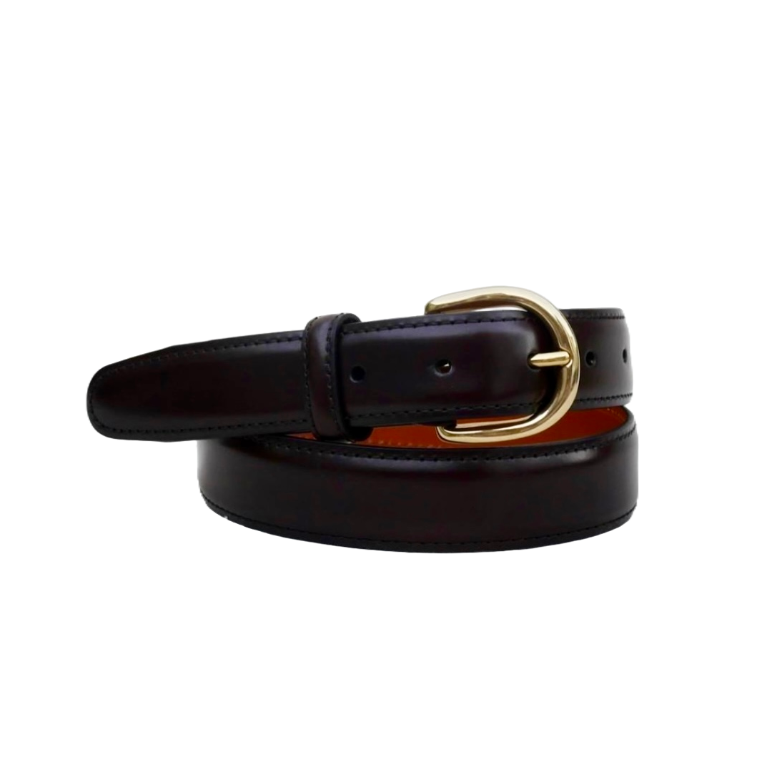 Berwick brass buckle belt dark brown leather