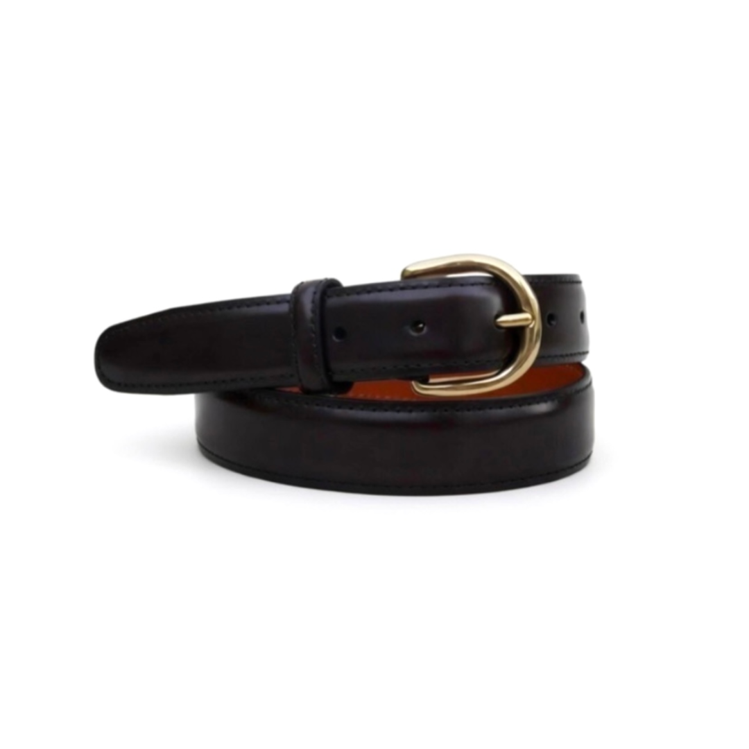 Black calf leather Berwick belt with sleek design, featuring a silver buckle and smooth finish.