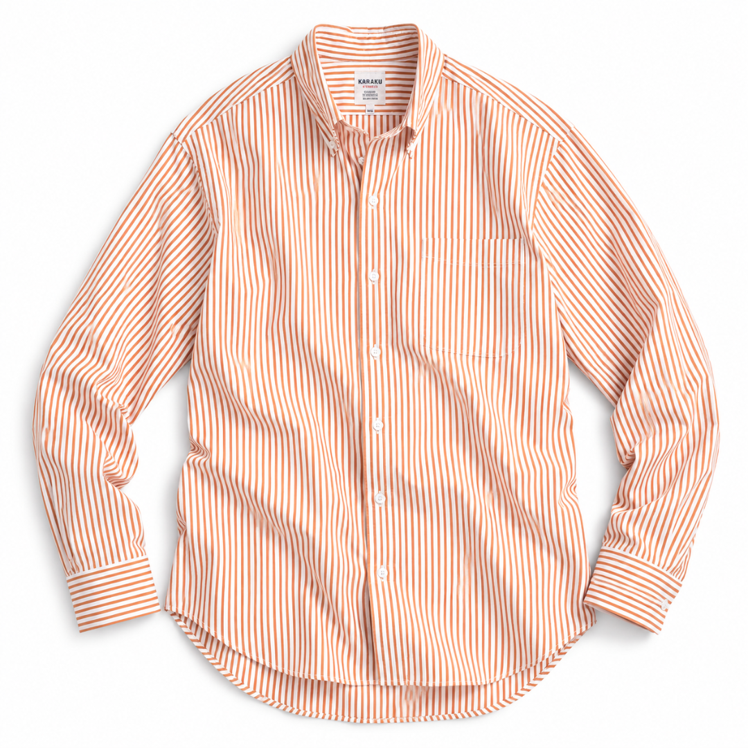 Kamakura Shirt Ametora Button Down Stripe Broadcloth Poplin Orange – HANNAGANS