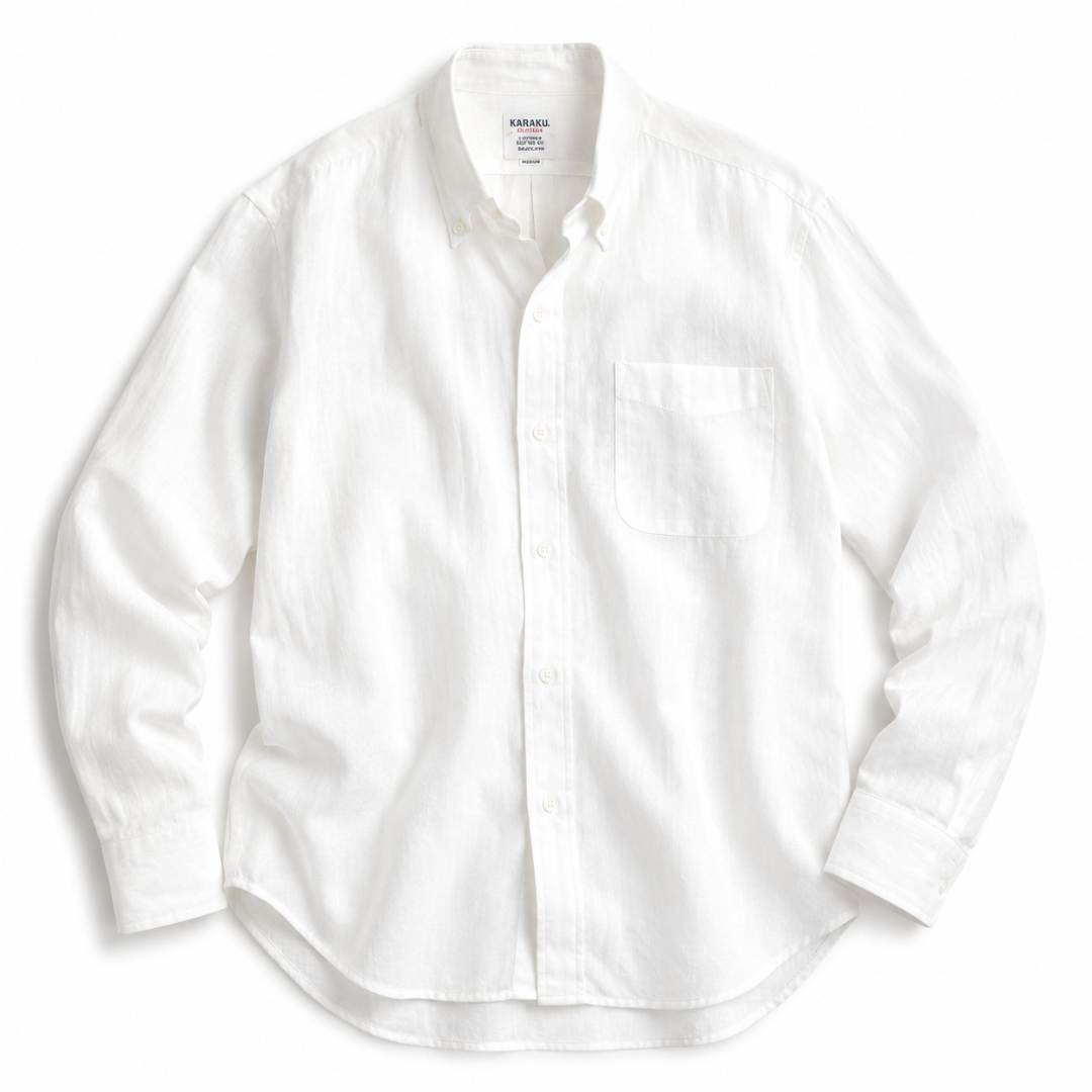 Kamakura Shirt Ametora Button Down Linen white – HANNAGANS