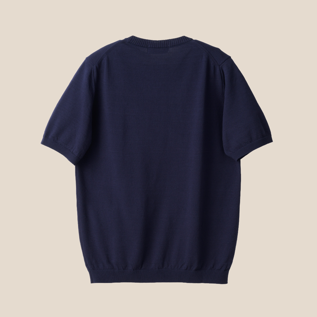 Mooncastle - Ice Cotton Crewneck, Short Sleeve - Navy