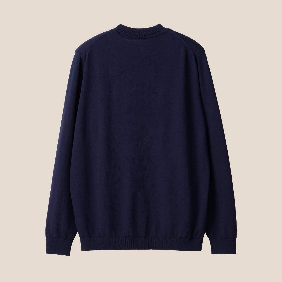 Mooncastle - Ice Cotton Mock Neck, Long Sleeve - Navy