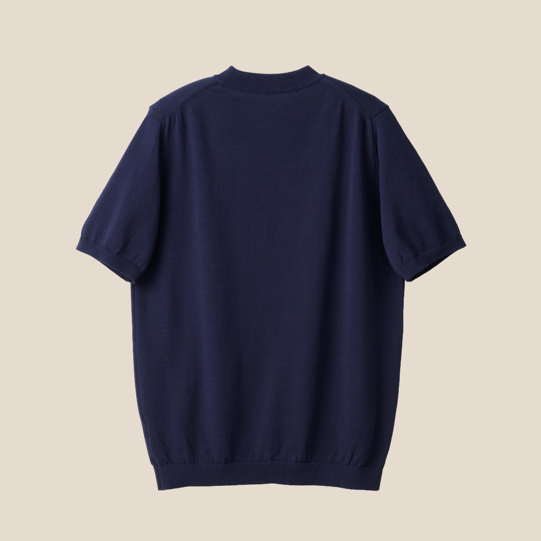 Mooncastle navy Ice Cotton mock neck short sleeve T-shirt, soft fabric, fitted design, displayed on a plain background.