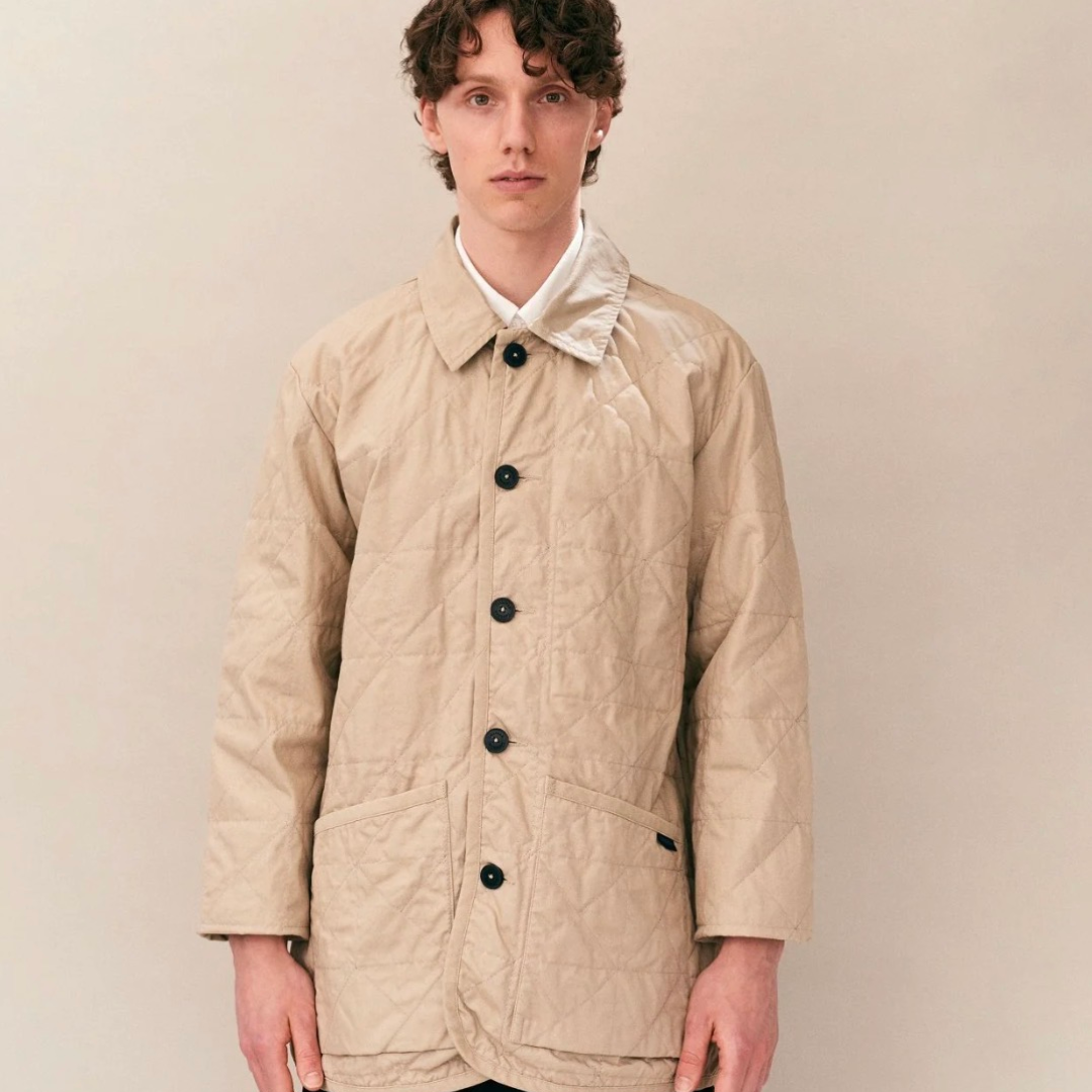 Lavenham unwadded worker jacket in stone color, outdoor outerwear with durable fabric and classic design.