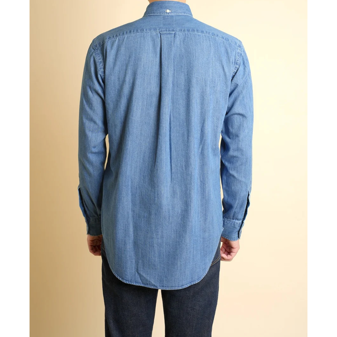 Kamakura Vintage IVY Japanese Denim shirt in mid blue with button-down front and classic collar, made from 7oz denim fabric