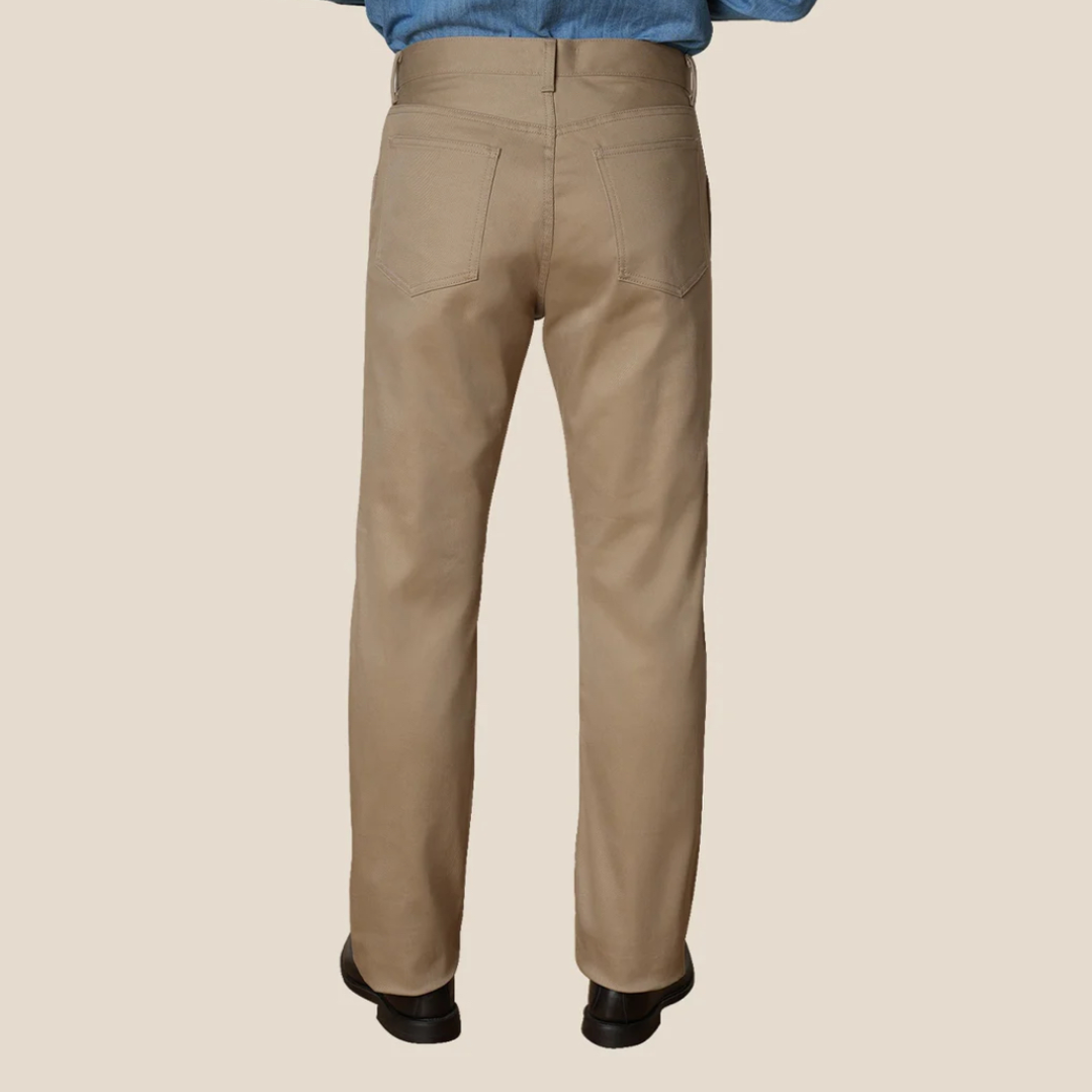 Kamakura Taupe Denim 5 Pocket Pants with classic design and five functional pockets, casual fit, and durable fabric.