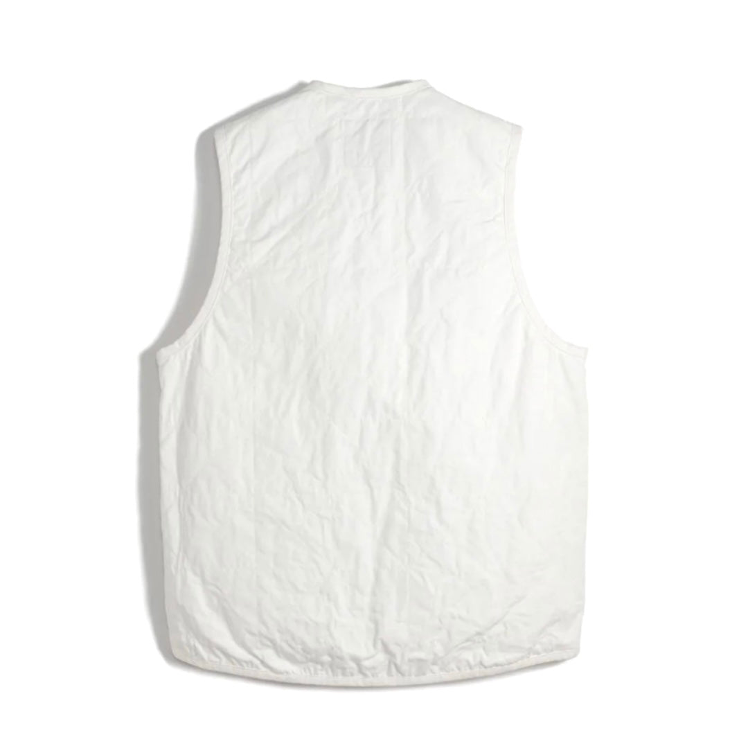 Lavenham Thornham Gilet in white cotton, lightweight outerwear with a quilted design and classic collar, front zip closure.