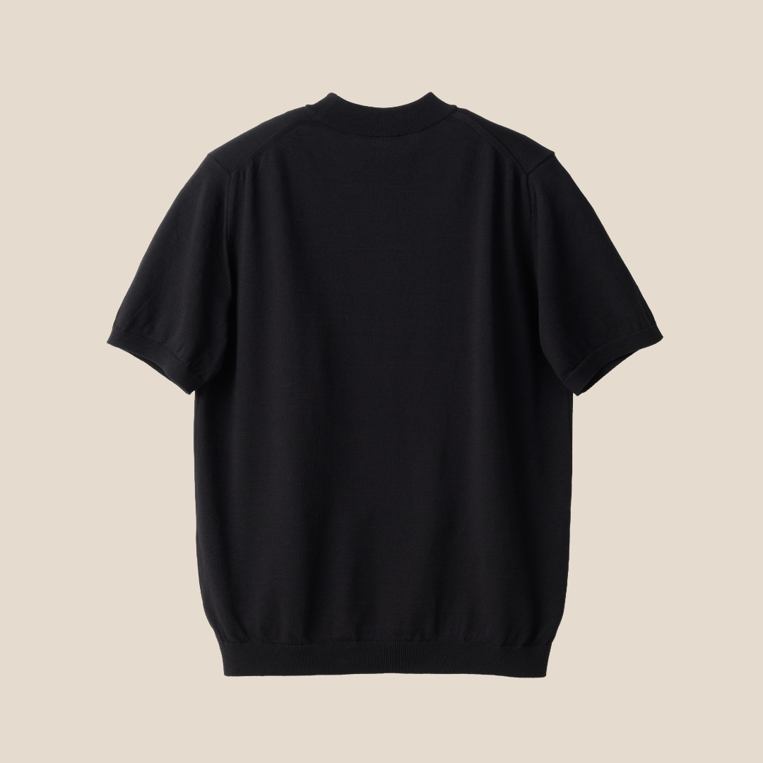 Black Mooncastle Ice Cotton Mock Neck T-shirt with short sleeves, featuring a sleek, minimalist design.