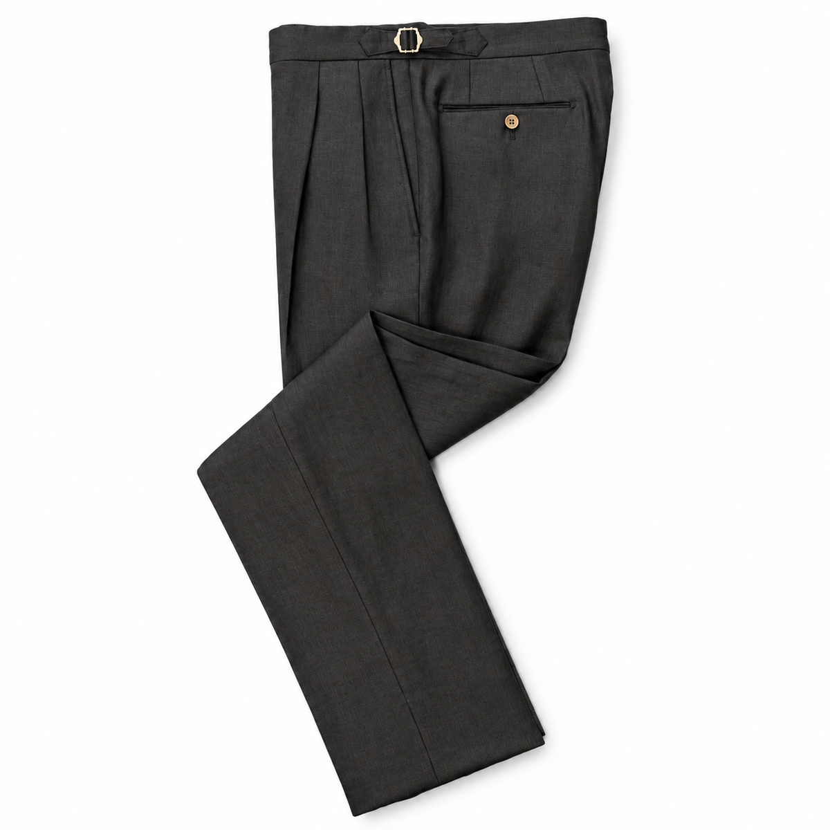 Double Pleat Linen Trouser by Echizenya - Black