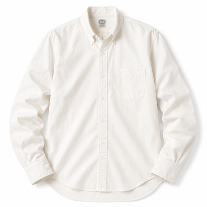 Kamakura Vintage IVY Button Down Oxford shirt in ecru with classic collar and button front, casual men's shirt.