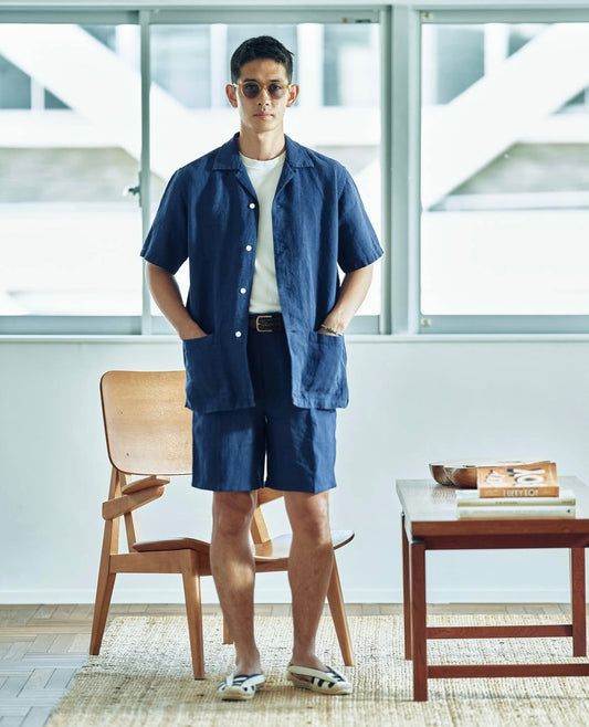 Kamakura Shonan Beach Shirt - Navy Extra Heavy Linen