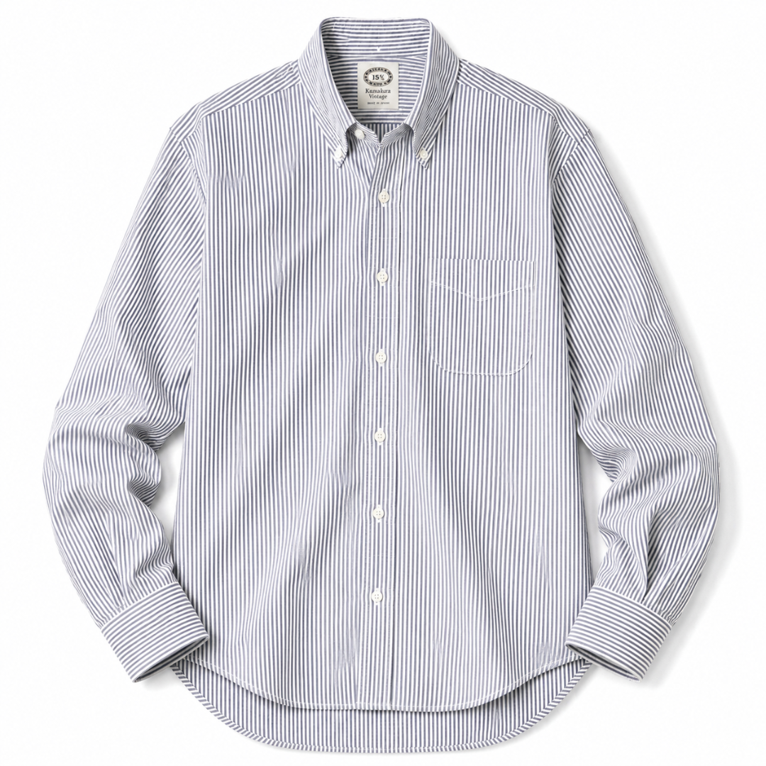 Kamakura Vintage IVY Button Down - Seersucker- Navy Stripe