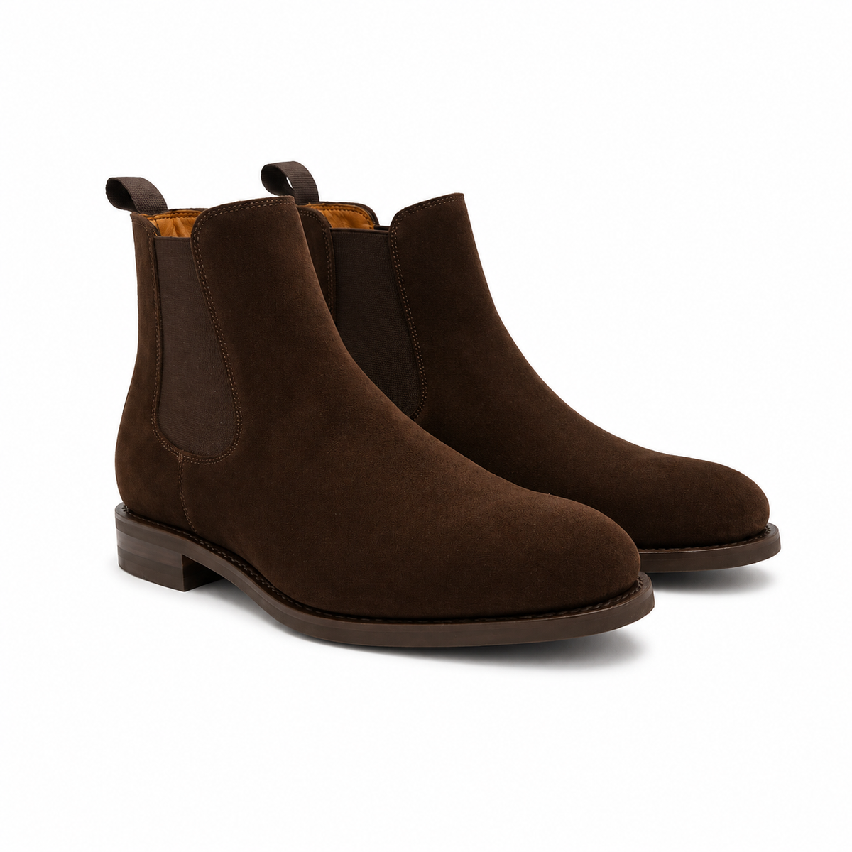 Dark brown suede Berwick Goodyear boots with sturdy soles and classic lace-up design, showcasing high-quality footwear craftsmanship.