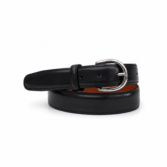 Berwick black calf leather belt with silver buckle, stylish and durable men's accessory, perfect for casual or formal wear.
