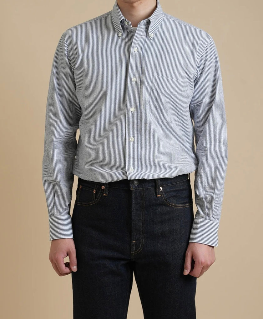Kamakura Vintage IVY Button Down - Seersucker- Navy Stripe