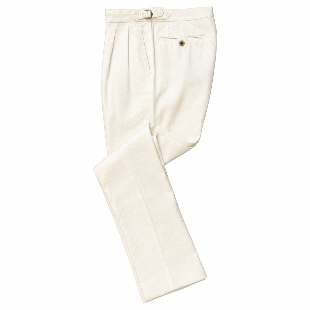 Double Pleat Linen Trouser by Echizenya - Off White