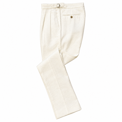 Double Pleat Linen Trouser by Echizenya - Off White