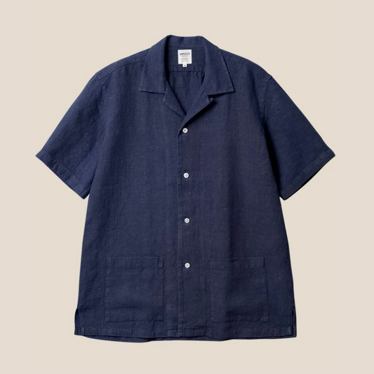 Kamakura Shonan Beach Shirt - Navy Extra Heavy Linen