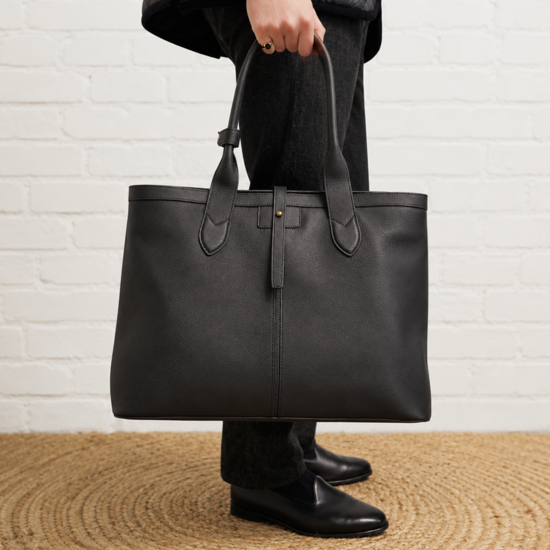 black leather bag