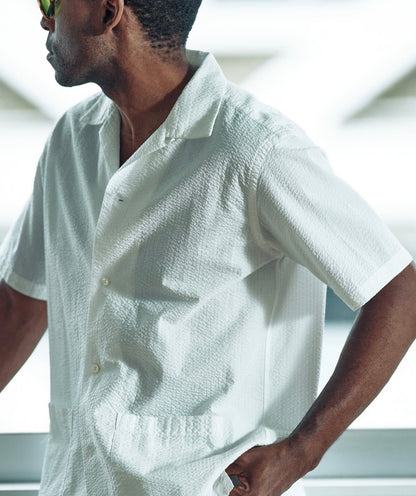 Kamakura Shonan Beach Shirt - White Seersucker