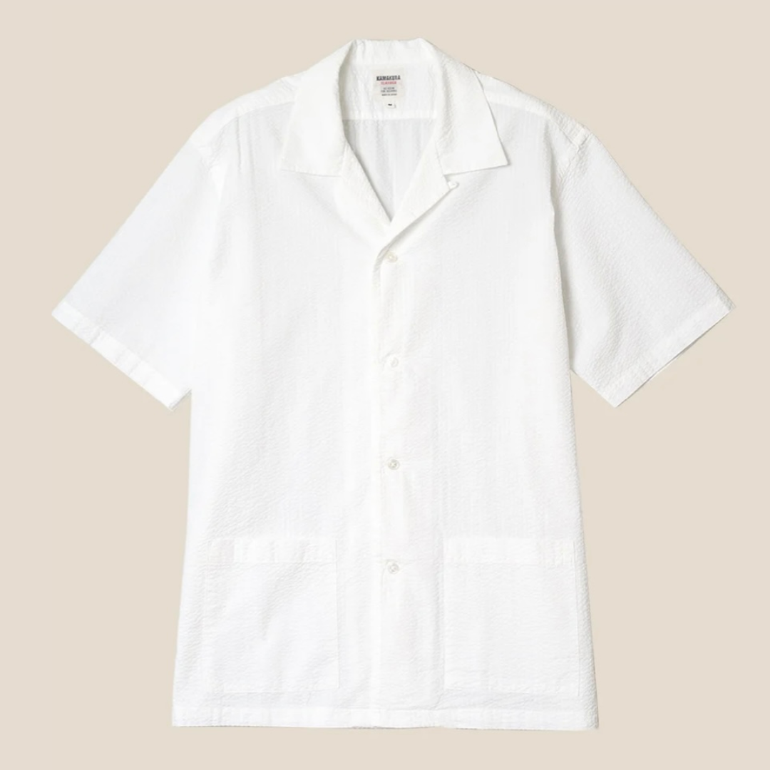 Kamakura Shonan Beach Shirt - White Seersucker