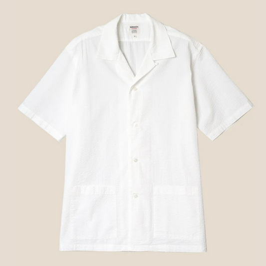 Kamakura Shonan Beach Shirt - White Seersucker