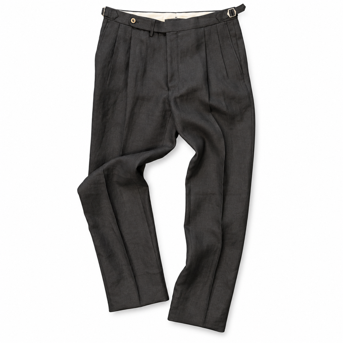 Double Pleat Linen Trouser by Echizenya - Black