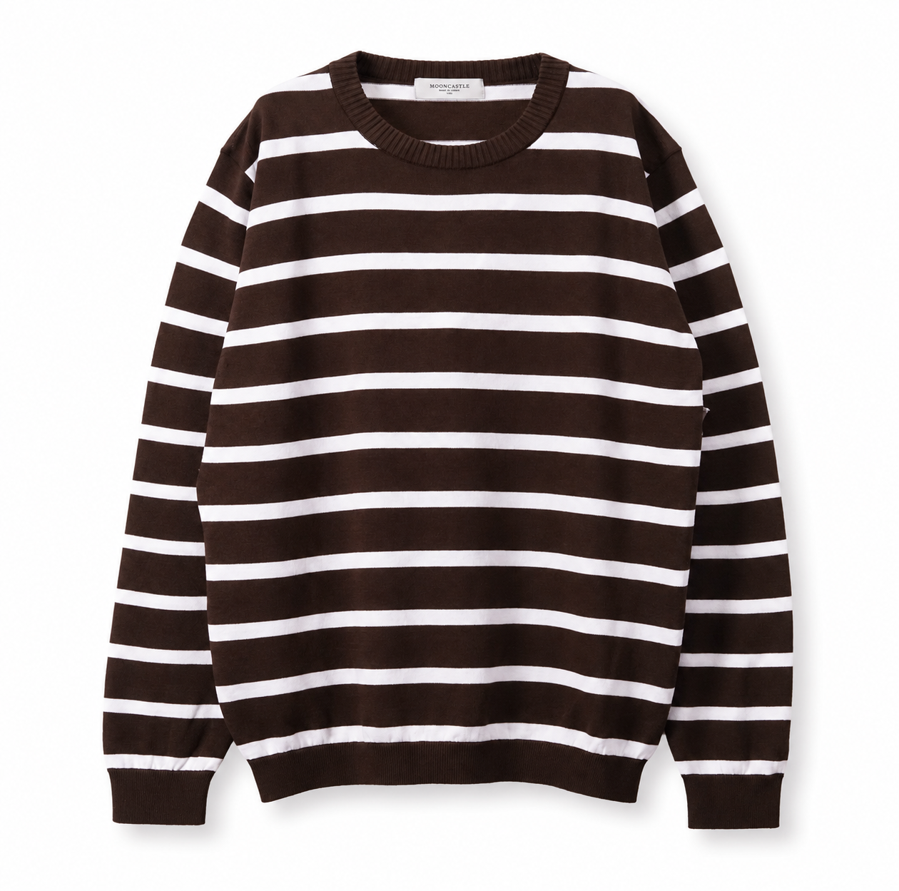 Mooncastle - Ice Cotton Crew Neck, Long Sleeve - Brown Stripe