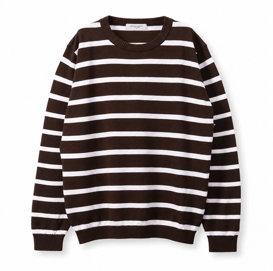 Mooncastle - Ice Cotton Crew Neck, Long Sleeve - Brown Stripe