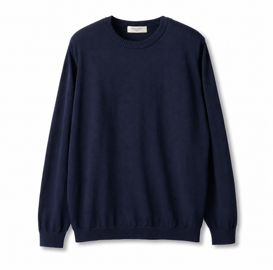 Mooncastle - Ice Cotton Crew Neck, Long Sleeve - Navy