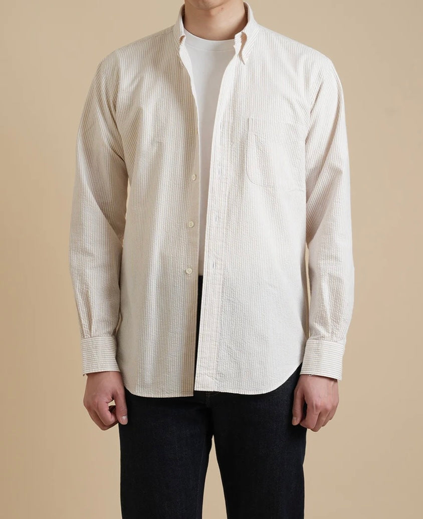 Kamakura Vintage IVY Button Down - Seersucker- Cream Stripe