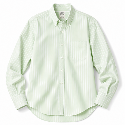 Kamakura Vintage IVY reverse stripe green shirt with classic collar and button-down front, casual and stylish men's shirt.