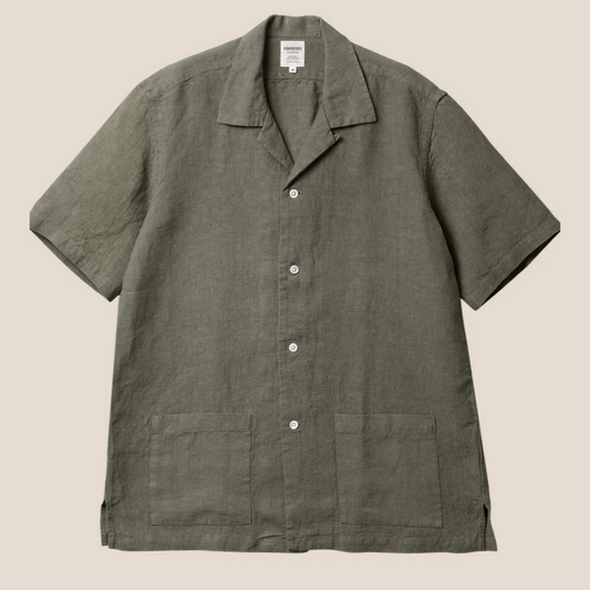 Kamakura Shonan Beach Shirt - Olive Extra Heavy Linen