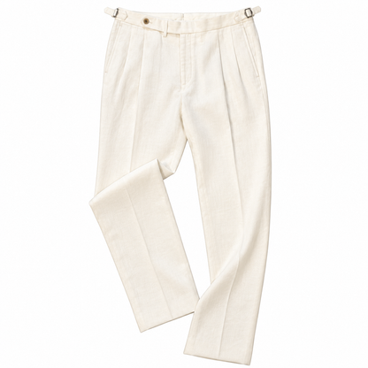 Double Pleat Linen Trouser by Echizenya - Off White