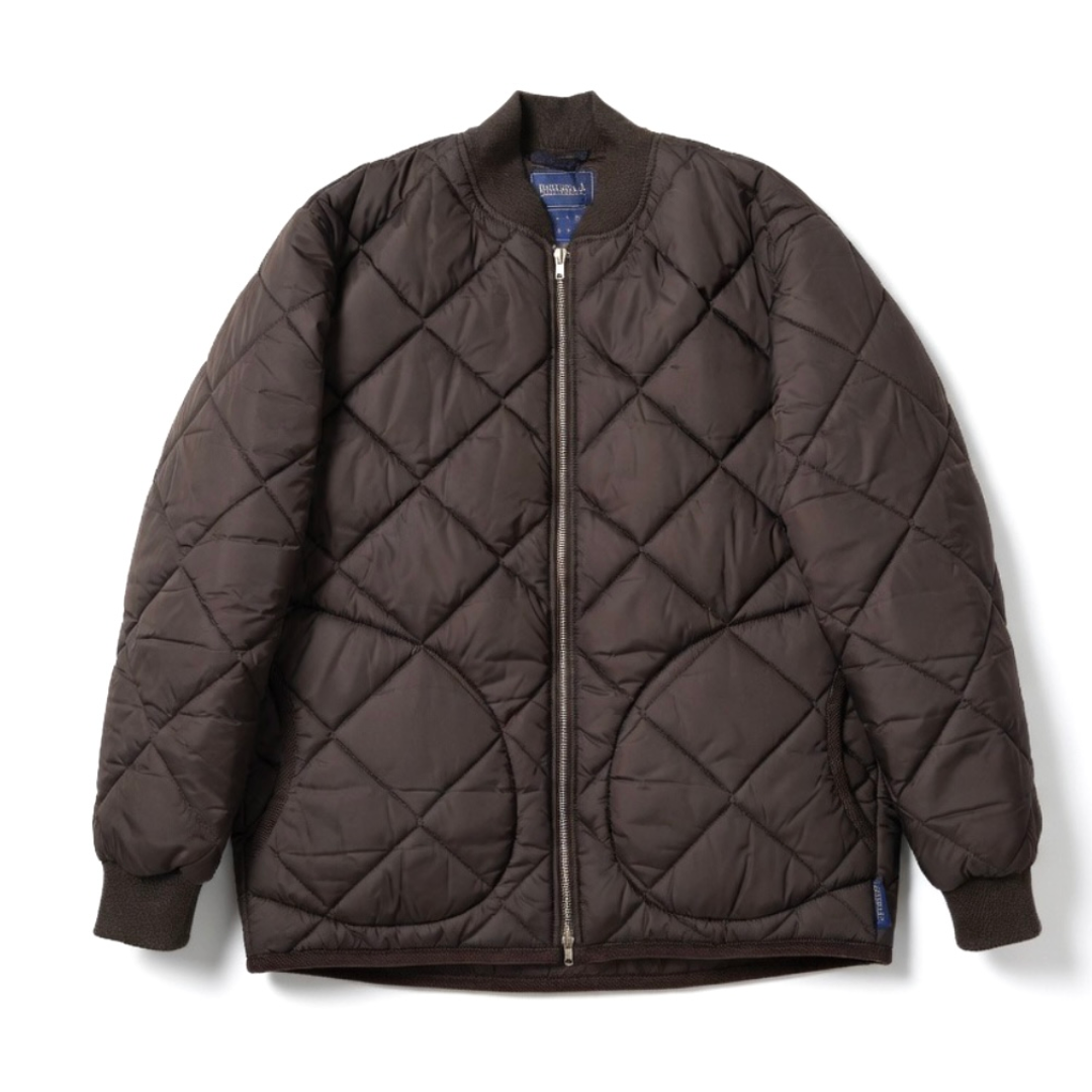 Brown quilted jacket on a white background