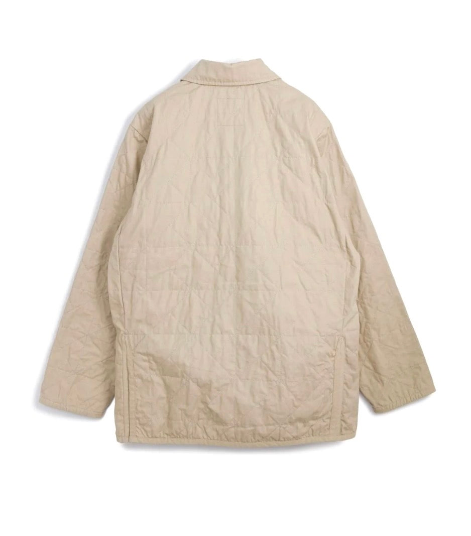Lavenham unwadded worker jacket in stone color, showcasing durable outerwear with a classic design and rugged texture.