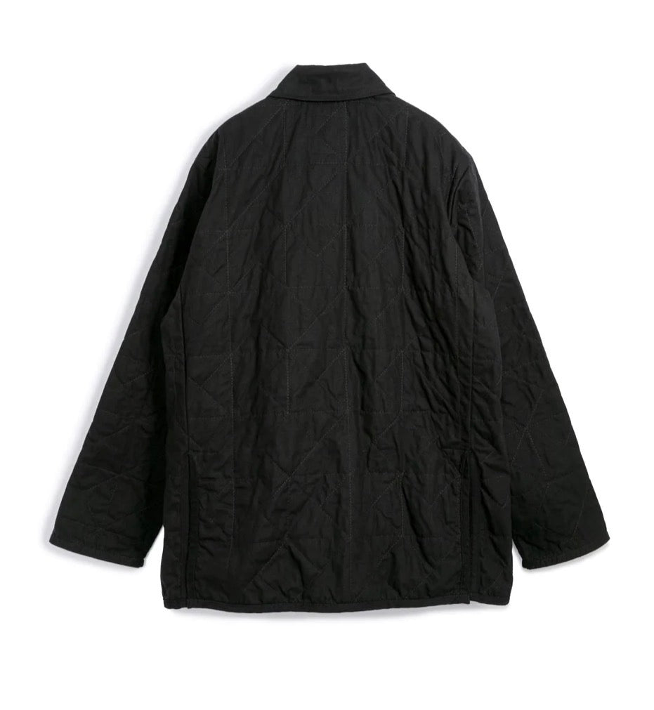 Lavenham unwadded black worker jacket, outdoor outerwear with durable fabric and practical design, shown on a mannequin.