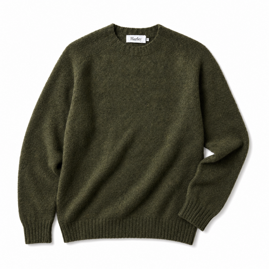 Harley of Scotland - Crew Neck Sweater, Super Soft Wool - Pine Green