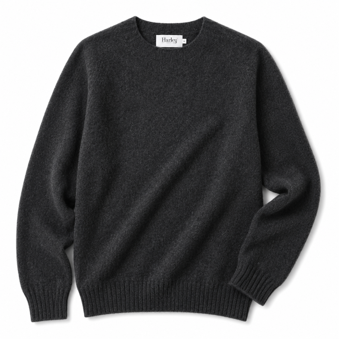 Harley of Scotland - Crew Neck Sweater, Super Soft Wool - Charcoal