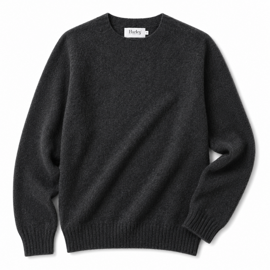 Harley of Scotland - Crew Neck Sweater, Super Soft Wool - Charcoal