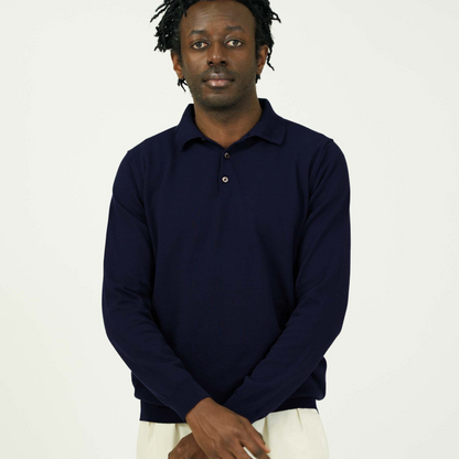Mooncastle - Ice Cotton Polo Neck, Long Sleeve - Navy