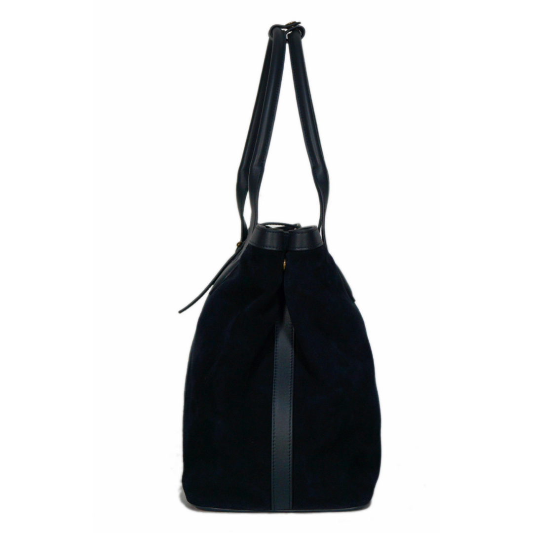 Adam’s Peach navy suede tote bag with two handles and spacious interior, stylish accessories for everyday use.
