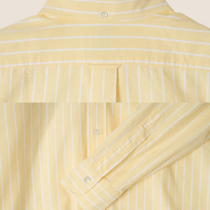 Kamakura Vintage IVY Reverse Stripe Yellow Shirt featuring classic collar, button front, and vintage-inspired design.