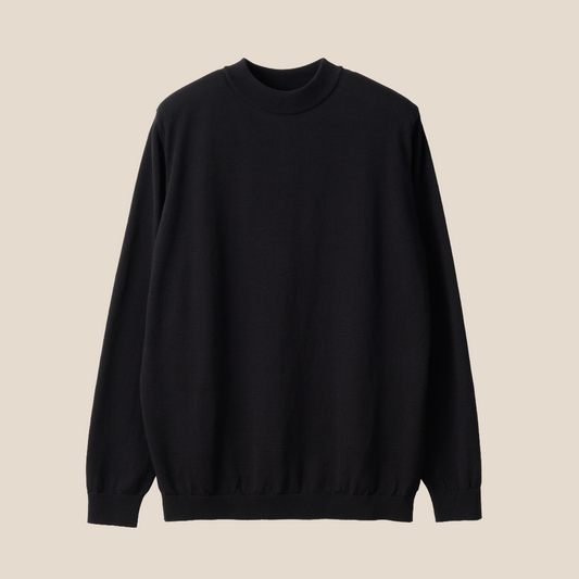 Mooncastle - Ice Cotton Mock Neck, Long Sleeve - Black