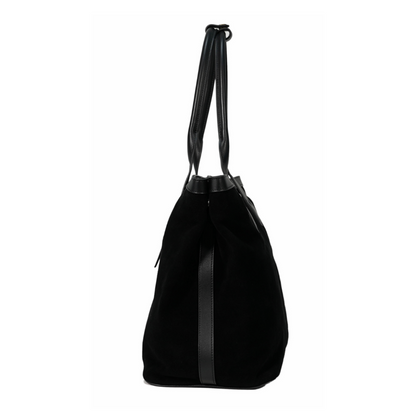 Black suede Adam’s Peach 050 tote bag with sleek design and sturdy handles, showcasing its stylish accessory appeal.