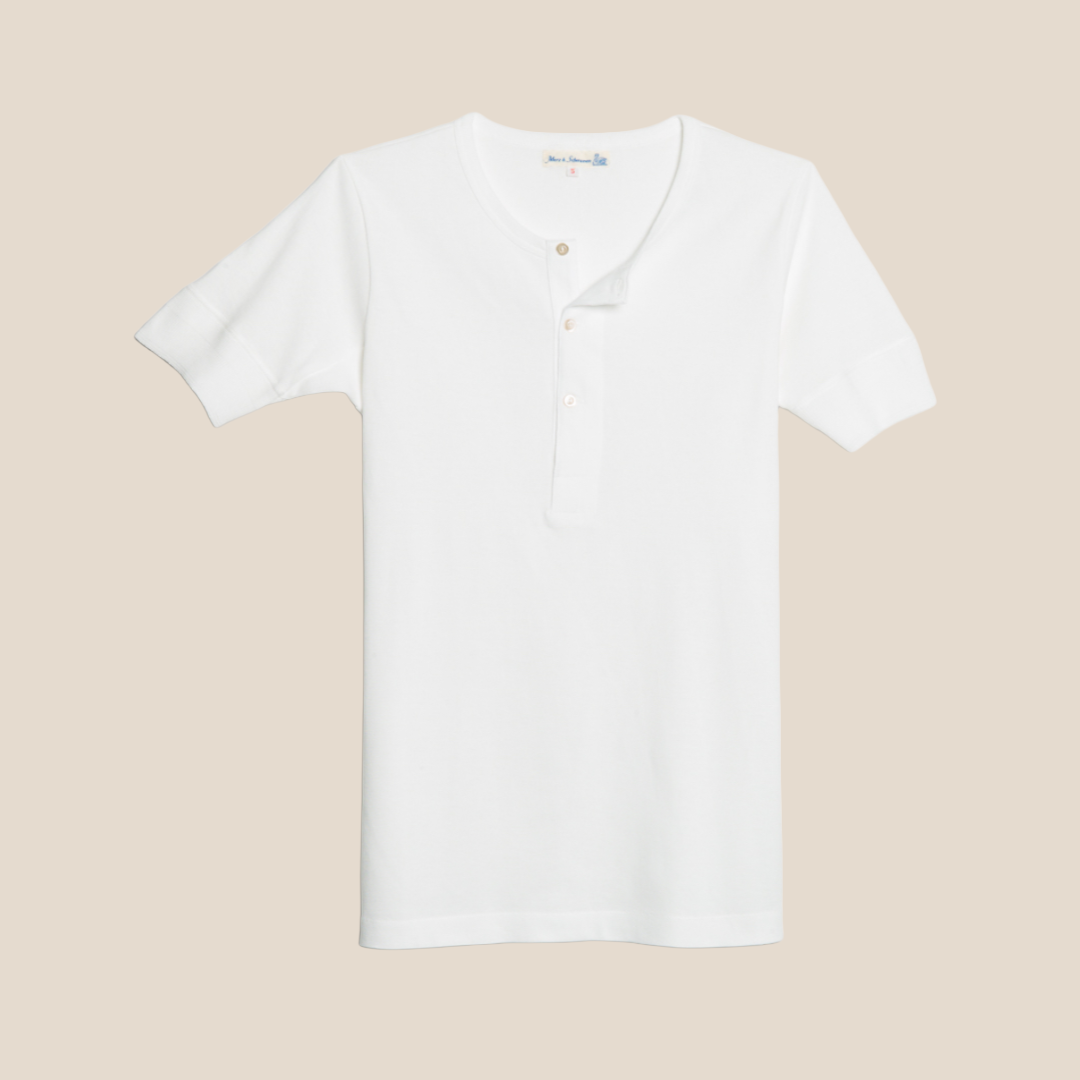 Merz b. Schwanen 207 Short Sleeve Henley - White