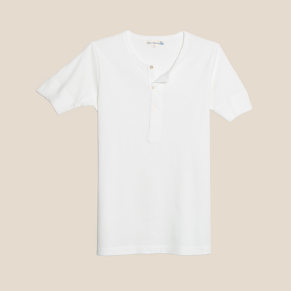 Merz b. Schwanen 207 Short Sleeve Henley - White
