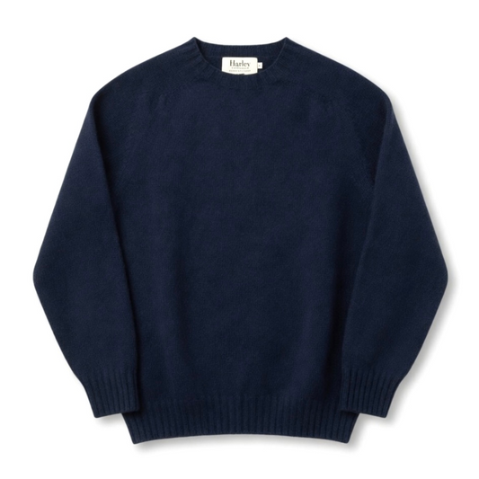 Harley of Scotland - Crew Neck Sweater, Super Soft Wool - Navy