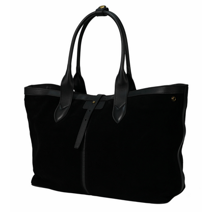 Black suede Adam’s Peach 050 Tote bag, stylish accessories with a sleek design and spacious interior for everyday use.